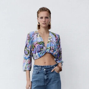 ZARA Printed Cropped Blouse